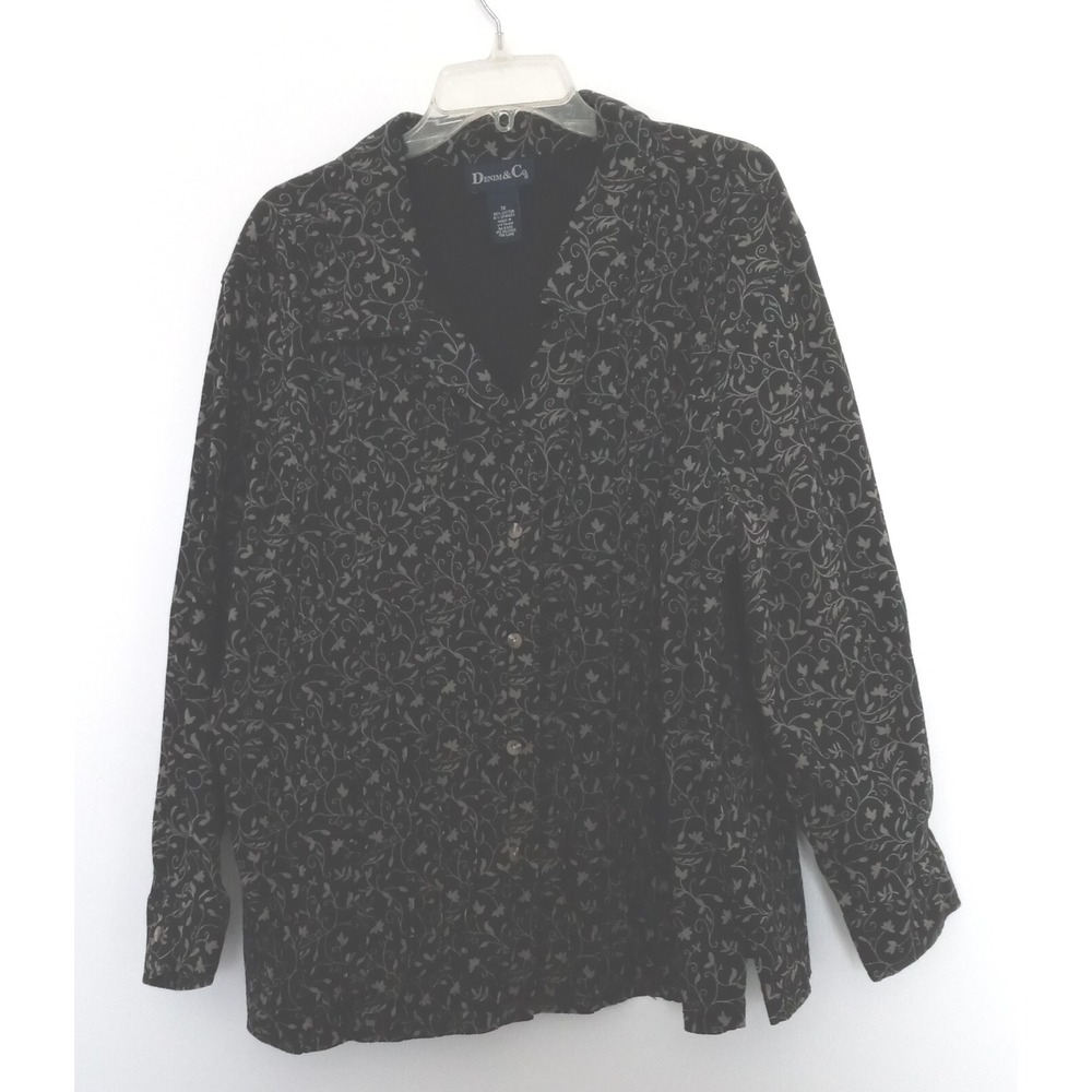 Denim and Company Black‎ & Tan Denim Shacket Floral Women's Size 1X Pre-owned